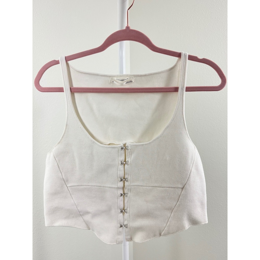 by Anthropologie Ivory Knit Corset Crop Top Hook & Eye Bustier Tank Medium